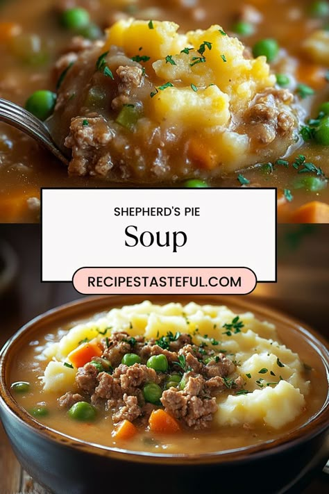 This comforting Shepherd’s Pie Soup combines hearty ground beef, vegetables, and creamy mashed potatoes in a rich broth. Perfect for chilly evenings, it’s a delicious twist on the classic shepherd’s pie, bringing warmth and flavor to your dinner table. Shepherds Pie Soup, Shepherd's Pie Recipe, Bowl Meals, Best Breakfast Casserole, Liquid Food, Soup With Ground Beef, Good Soup, Shepherds Pie Recipe, Soups Stews Chilis