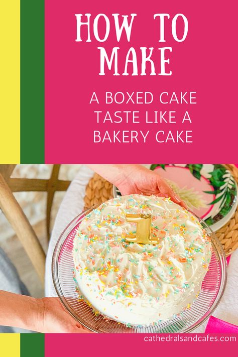 How To Make Cake Like A Bakery, Cake Recipes For Stacking, How To Make A 5 Cake, Turn A Box Cake Into A Bakery Cake, How To Turn A Box Cake Into Bakery, How To Elevate Store Bought Frosting, Diy Cake Hacks, Elevate Cake Mixes, Cake Fillers Recipes