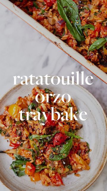 Deliciously Ella on Instagram: "The perfect comforting one-pan meal, a family staple - our delicious ratatouille orzo tray bake. A favourite on our Feel Better app, tap the link in bio to get a month free and explore over 800 recipes ✨" Ratatouille Pasta Bake, Baked Ratatouille Recipe Easy, Ratatouille Orzo, Healthy Ratatouille, Roasted Ratatouille Orzo, Eggplant Recipes Ratatouille, Deliciously Ella Recipes, Deliciously Ella, Tray Bake Recipes