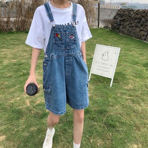 Short Jumper Outfit, Korean Jumpsuit, Short Jumpsuit Outfit, Shorts Embroidery, Jumpsuit Denim, Overall Outfit, Overalls Outfit, Jumper Outfit, Jumpsuit Outfit