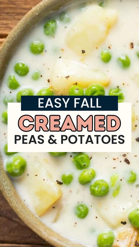 Get ready to fall in love with this Creamed Peas and Potatoes soup! This heartwarming winter soup is loaded with creamy peas, tender potatoes, and flavorful aromas that are perfect for cozying up to on chilly nights. Whether you're searching for new fall dinner recipes or looking for a simple weekday lunch, this easy meal is sure to become your new go-to comfort food. Quick Fall Dinner, Creamed Peas And Potatoes, Easy Winter Soups, Potatoes Soup, Easy Fall Dinner Recipes, Sweet Potato Cornbread, Buttery Potatoes, Easy Fall Dinners, Creamy Peas