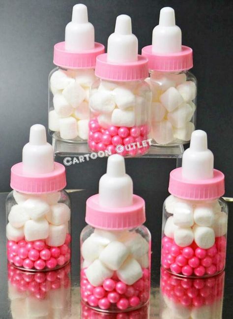 Pink Party Tables, Baby Shower Party Favors Girl, Baby Shower Girl Pink, Baby Bottle Favors, Pink Baby Shower Decorations, Recuerdos Baby Shower, Baby Shower Souvenirs, Pink Party Decorations, Girls Party Favors