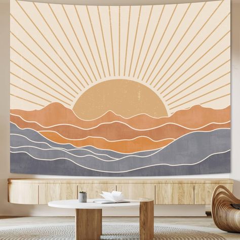 PRICES MAY VARY. 【Novel & Unique Pattern Design】The retro style of this sun decorated tapestry is fascinating. The sunrise design on the pattern brings a positive and uplifting emotion, which makes me feel the warmth of sunshine every day 【Multi Use】This big boho wall tapestry is versatile, usually used as wall hangings, party backdrops, decorative posters, etc. Can also be used as sofa cover, bedspread, tablecloth, picnic, curtain, beach towel, shawl, sunscreen, etc. It is a unique gift for fam Sea Backdrop, Living Room Big, 70s Rainbow, Boho Tapestry, Bohemian Tapestry, Sunset Sea, Sea Wall, Cozy Interior, Tapestry Wall