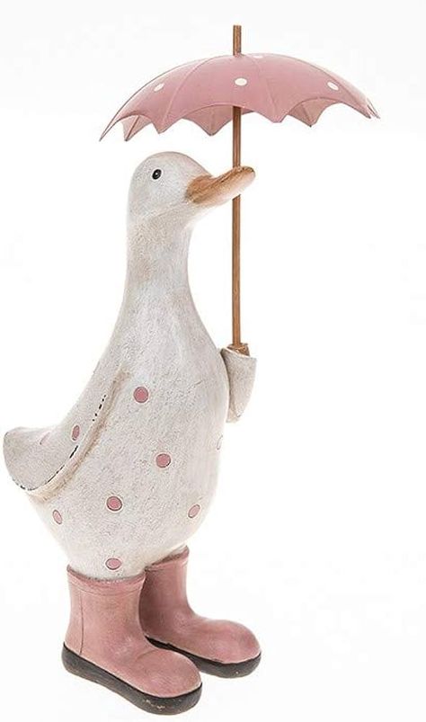 Joe Davies Polka Dot Print Cute Shabby Chic Duck Ornament Figurine With Umbrella and Wellington Boots (Pink) : Amazon.co.uk: Home & Kitchen Pink Wellies, Duck Ornaments, Pink Ornament, Wellies Boots, Baby Ducks, Wellington Boots, Wooden Ornaments, Garden Ornaments, Pink Polka Dots