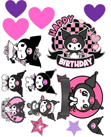 Kuromi toppers Cake topper cupcake topper Kuromi Cake Topper Printable, Kuromi Cupcake, Happy Birthday Kuromi, Kuromi Cake Topper, Kuromi Cake, Printable Topper, Kuromi Aesthetic, Cupcake Toppers Free, Hello Kitty Wallpaper Hd