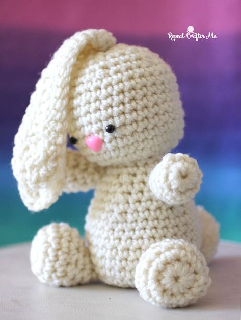 Easy Crochet Bunny - Repeat Crafter Me Easy Crochet Bunny Pattern, Crochet Bunny Rabbit, Easy Crochet Rabbit, Crochet Easter Bunny Pattern Free Easy, Easy Plush Crochet, Small Crochet Bunny Pattern Free, Crochet Bunny Pattern Free Easy, Easy Crochet Stuffed Animals, Crochet Bunny Pattern Free