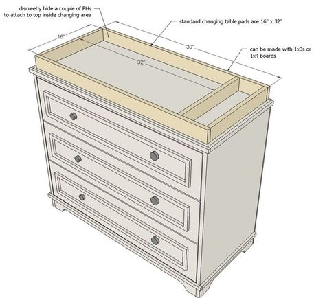 Crib Furniture, Diy Changing Table, Changing Dresser, Dresser Plans, Baby Crib Diy, Changing Table Topper, Bedroom Furniture Layout, Baby Changing Station, Diy Crib