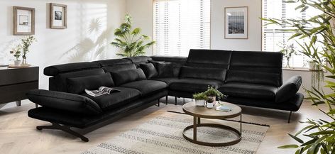 Black leather sofa living room