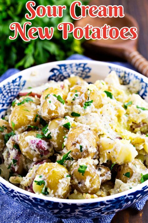 Sour Cream Potatoes Bake, Potatoes And Sour Cream Recipe, Sour Cream Chive Potatoes, Potatoes With Sour Cream And Cheese, Boiled New Potatoes Recipes, Recipes Using Small Red Potatoes, Sour Cream And Chive Potatoes, Sour Cream And Onion Potatoes, New Potatoes Recipes Boiled