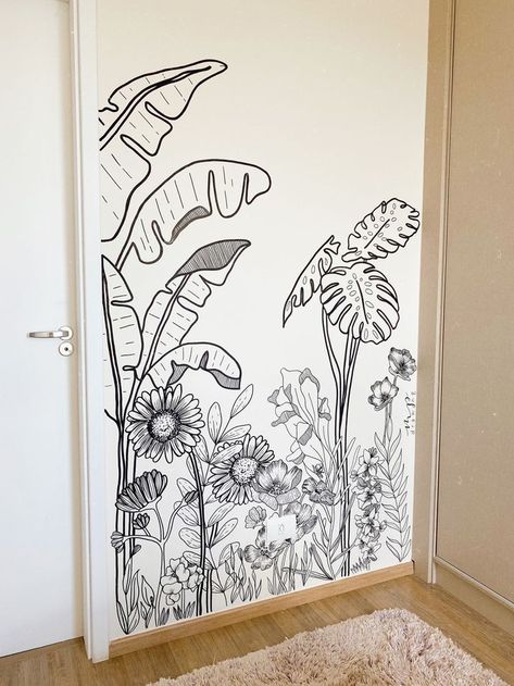 Wall Art Drawing Ideas Hand Drawn, Hand Painted Wall Murals Diy Bedroom, Bedroom Wall Drawing Ideas, Bedroom Wall Drawing, Leaf Painting On Wall, Bedroom Wall Drawing Ideas Creativity, Wall Doodle Art Bedroom, Drawing Ideas Men, Wall Drawing Ideas Creativity