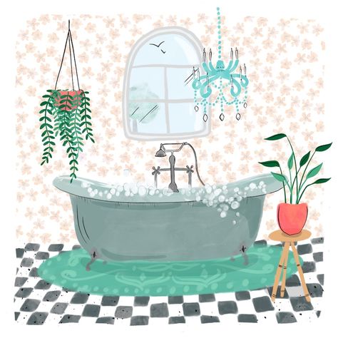 Bathtub Drawing, Language Learning Bullet Journal, Bathroom Frames, Bathroom Clipart, Bathtub Illustration, Procreate Watercolor, Infographic Design Ideas, Texture Illustration, Ipad Procreate