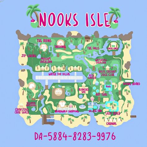 Tropical Map, Map Layout, Animal Crossing 3ds, Animal Crossing Memes, Island Theme, Animal Crossing Wild World, Tropical Animals, Tropical Resort, Island Map