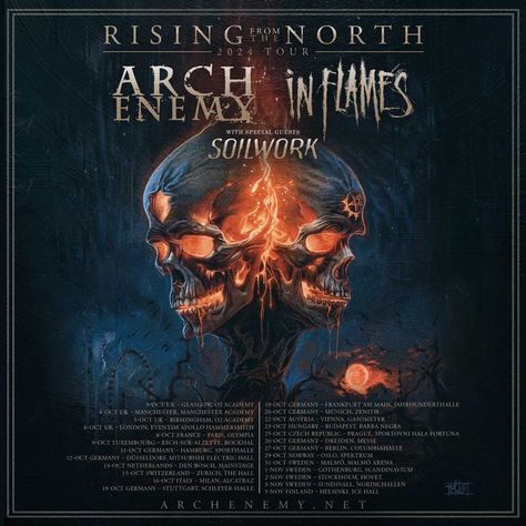 Arch Enemy and In Flames, two of Sweden's most iconic Heavy Metal bands, will join forces for the Rising From The North co-headline tour in 2024. With special guests Soilwork also announced, tickets are sure to be snapped up when they go on sale tomorrow. "What an insane Swedish Metal extravaganza across Europe in 2024," Michael Amott, Arch Enemy, said. #archenemy #InFlames #Soilwork In Flames Band, Arch Enemy, Eye Of The Storm, In Flames, Dusseldorf, Stage Set, Gothenburg, Music Blog, Heavy Metal Bands