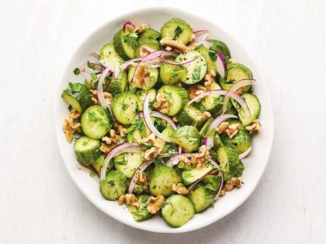 Cucumber-Walnut Salad Recipe | Amy Stevenson | Food Network Persian Cucumber Salad, Pretty Salads, Best Cucumber Salad, Cucumber Salad Recipes, Green Apple Salad, Cucumber Salads, Salad With Walnuts, Power Salad, Creamy Cucumber Salad