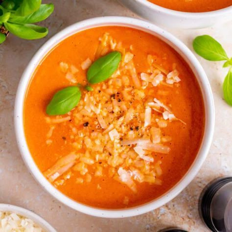 High Protein Tomato Soup - Carmy - Easy Healthy-ish Recipes Soup With Cottage Cheese, Cottage Cheese Tomato, Healthy Tomato Soup, Soup Tomato, Keto Soups, Cozy Soup, Canning Whole Tomatoes, Cheese Tomato, Cottage Cheese Recipes