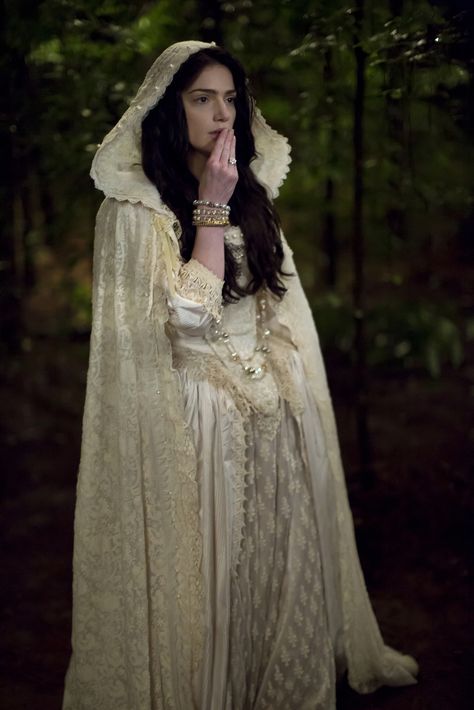 Mary Sibley Episode 212. White lawn cape is hand embroidered along with underskirt. Cuffs and collar are 18th century. Made in our studios. Medieval Fantasy Clothing, Mary Sibley, Janet Montgomery, Salem Tv Show, Walburga Black, Ashley Madekwe, Look Rose, Movie Costumes, Fantasy Dress