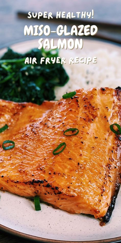 Air Fryer Miso Salmon, Honey Miso Salmon, Miso Salmon Recipe Air Fryer, Glazed Salmon Air Fryer, Air Fryer Sockeye Salmon, Asian Air Fryer Salmon, Japanese Air Fryer Recipes, Air Fry Salmon Recipes, Airfryer Salmon