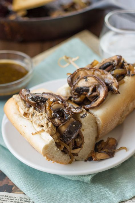 Vegan French Dip Sandwiches Vegan French Dip, Stuffed French Bread, Vegetarian Sandwich Recipes, French Dip Sandwiches, Sautéed Onions, Vegan Sandwich Recipes, Dip Sandwiches, Vegan Sandwiches, Vegan French