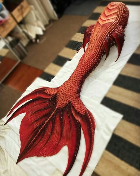 Black And Red Mermaid Tail, Red Merman Tail, Red Mermaid Tail Aesthetic, Silicone Mermaid Tails Realistic, Red Mermaid Aesthetic, Mermaid Tail Designs, Orange Mermaid Tail, Finfolk Mermaid Tails, Mermaid Tail Aesthetic