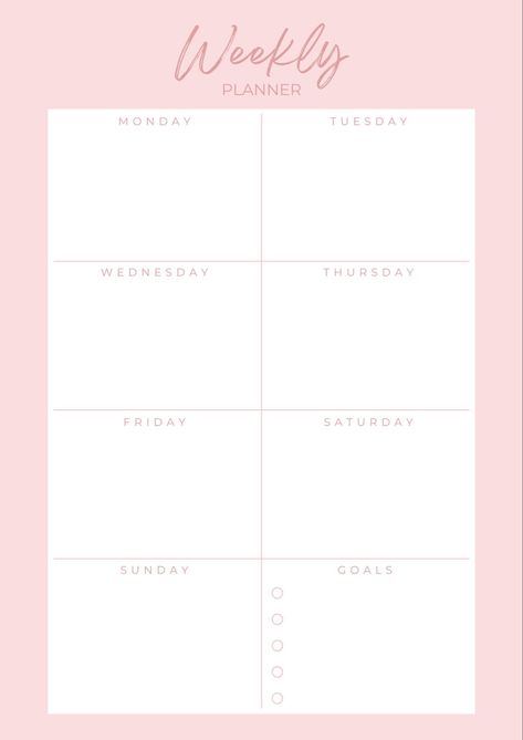 Pink Monthly Planner, Digital Planner Ideas, Undated Monthly Planner, Week Schedule, Pink Planner, Planner Writing, Monthly Planner Template, Online Planner, Schedule Printable