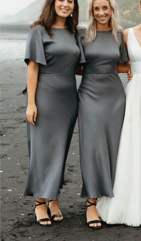 Golden Hour Dress, Short Sleeve Bridesmaid Dress, Charcoal Colour, Designer Wardrobe, Bias Cut Skirt, The Golden Hour, Bridesmaids Dress, Dress Inspo, Charcoal Color