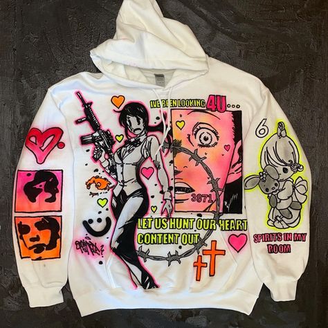 Custom Hoodies Ideas Design, Streetwear Startup, Airbrush Fashion, Custom Hoodies Ideas, Grunge Shirts, Random Vibes, Alternative Streetwear, Font Print, 21st Birthday Outfits