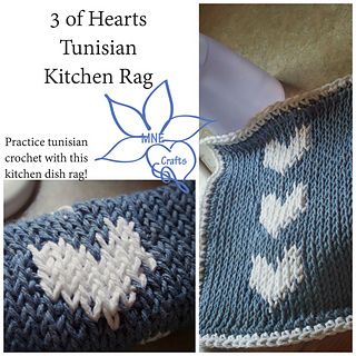 3 of Hearts Tunisian Kitchen Rag ~ free pattern 3 Of Hearts, Crochet Bow Pattern, Afghan Stitch, Yarn Box, Crochet Valentine, Kitchen Crochet, Tunisian Crochet Patterns, Tunisian Crochet Stitches, Crochet Tunisian