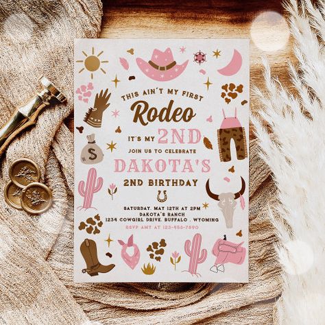 $3.08 | Second Rodeo Cowgirl Wild West Birthday Party #rodeo birthday party, wild west birthday, wild west party, southwestern birthday party, 2nd rodeo birthday, cowboy 2nd birthday, cowgirl party, girl rodeo party, pink cowgirl party 2nd Cowgirl Birthday Party, Ranch Birthday Party, Pink Cowgirl Party, Wild West Birthday Party, Cowgirl Birthday Party Invitations, Cowgirl Birthday Invitations, Second Rodeo, Rodeo Birthday Party, Wild West Birthday