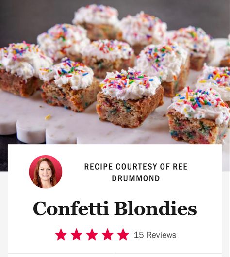 Pioneer Woman Confetti Blondies, Confetti Blondies, Blonde Brownies, Blondies Recipe, Gf Desserts, Ree Drummond, Vegetarian Cooking, Apple Crisp, Pioneer Woman