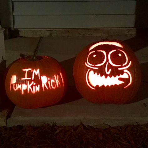 Pumpkin Rick - Rick and Morty Pumpkin Carving Ideas Rick And Morty, Rick Pumpkin Carving, Pickle Rick Pumpkin, Rick And Morty Pumpkin Carving, Rick And Morty Pumpkin, Halloween Movie Pumpkin, Funny Pumpkin Carving Ideas, Pumpkin Competition, Funny Pumpkin Carvings