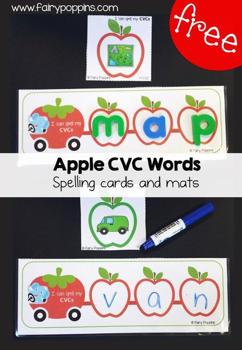 Free Apple CVC Mats! A great addition to sight word work or literacy centers this fall or in a Apple unit. Word Family Activity, Spelling Cvc Words, Consonant Words, Activity For Kindergarten, Word Family Activities, Cvc Activities, Apple Unit, Cvc Word Families, Literacy Centers Kindergarten