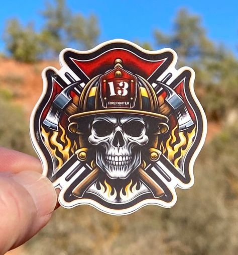 Firefighter Skull, Fire Tattoos, Maltese Cross Firefighter, Firefighter Stickers, Fire Flames, Fire Tattoo, Shipping Envelopes, Sticker Designs, Fire Fighter