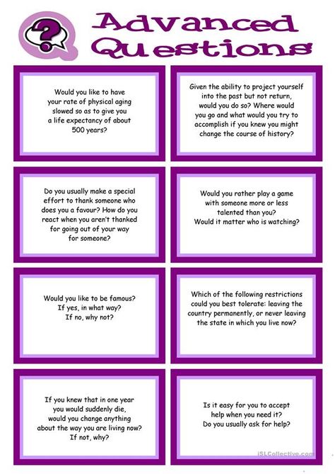 ADVANCED Conversation Promptcards about VALUES, BELIEFS, ETHICS - English ESL Worksheets for distance learning and physical classrooms Speaking Activities English, Conversation Questions, Topic Ideas, English Speaking Practice, Esl Vocabulary, Speaking Activities, Advanced English, Conversational English, English Teaching