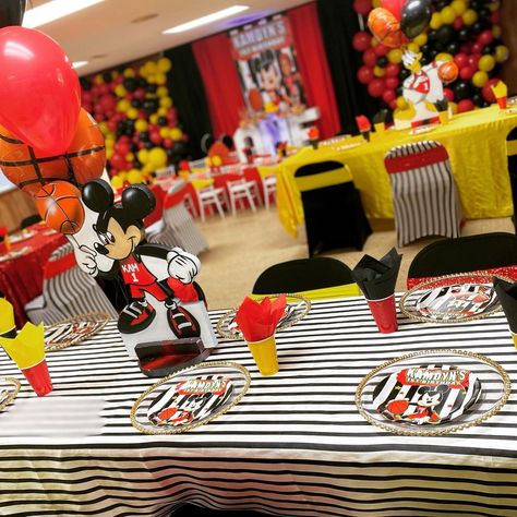 Basketball Mickey Mouse Birthday, Mickey Basketball Party, Mickey Sports Birthday, Mickey Mouse Basketball Party, Mickey Mouse Basketball, Mickey Mouse Birthday Decorations, Mom Dr, Themed 1st Birthday, Sports Birthday Party