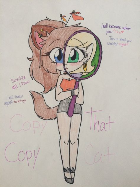 I made 3 new characters and here are two of them! The brown haired one is the main one and I love her to bits! I had a song called Copy Cat by vocaloid stuck in my head all day so I HAD to draw it :3 I'm still working on the characters but this is kinda what I had in mind so far. >>not mine but cute! Draw This In Your Own Style, Easy Art Styles, Draw This In Your Style Challenge, Draw This In Ur Style, Draw This In Your Style, Art Ideas Drawing, Drawing List, Base Anime, Drawing Challenges