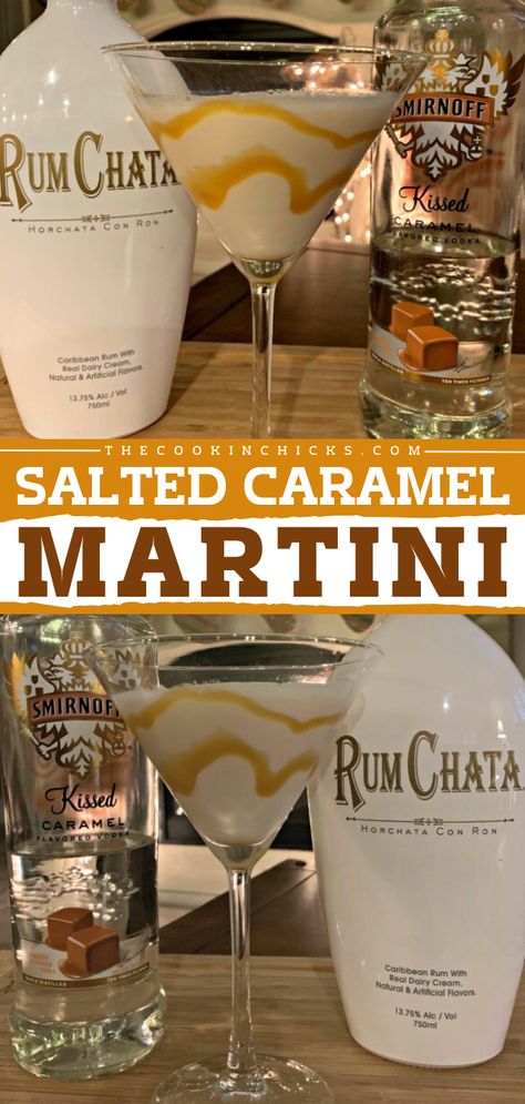 This season calls for some Salted Caramel Martini! It's the perfect holiday cocktail recipe to serve at your party. Mixed with RumChata, this caramel vodka drink is a Christmas drink everyone will enjoy! Rumchata Drinks, Salted Caramel Martini, Salted Caramel Vodka, Caramel Martini, Salted Caramel Candy, Caramel Apple Martini, Rumchata Recipes, Vodka Mixed Drinks, Caramel Drinks