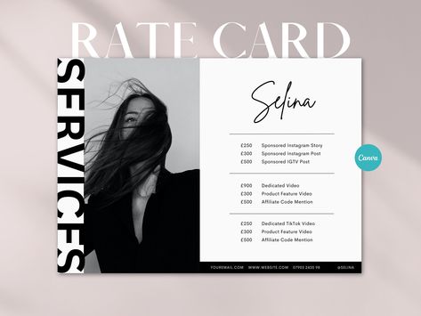 Influencer Rate Card I Canva Template I Influencer Kit I 1 Page Rate Card  I  Landscape Ugc Rate Card, Rate Card Influencer, Rate Card Design, Successful Influencer, Rate Card, Instagram Font, Background Text, Media Kit Template, Marketing Instagram