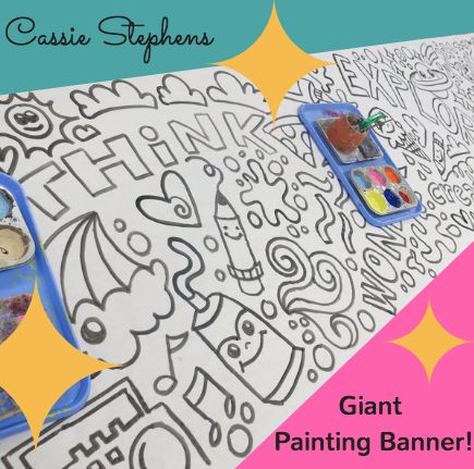 Cassie Stephens School Art Show Themes, Cassie Stevens Art Lessons, Famous Artist Bulletin Board, School Wide Collaborative Art, Cassie Stephens Art Lessons Kindergarten, Giant Painting, Art Centers, Bingo Dauber, Art Room Posters