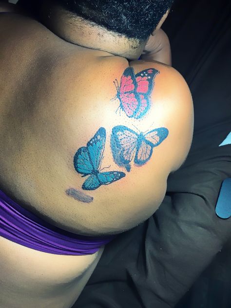 Colorful Butterfly Tattoo On Dark Skin, Coloured Tattoo On Dark Skin, Butterfly Tattoo On Dark Skin, Dark Anime Tattoo, Tattoos On Black Skin, Color Tattoos On Dark Skin, Tattoo On Dark Skin, Tattoos On Dark Skin, Colour Tattoos