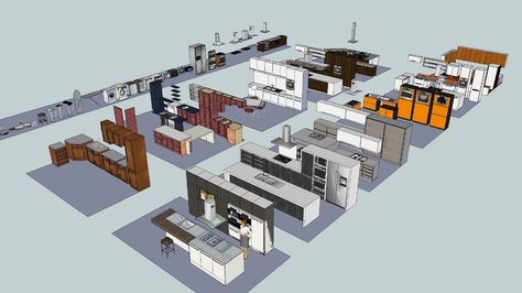 kitchen cabinet collection - 3D Warehouse Revit Tutorial Architecture, Kitchen Cabinets Models, City Hall Architecture, Warehouse Kitchen, Elegant Kitchen Design, Kitchen Layout Plans, Minimalist Kitchen Design, House Construction Plan, Sketchup Model