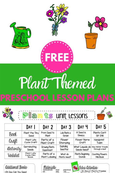 Looking for plant themed preschool lesson plans? Check out these free plans with a week's worth of plant themed crafts and activities! It's all done for you and free to print! Planting Lesson Plan, Planting Lesson Plans For Preschool, Plant Songs Preschool, Outdoor Lesson Plans For Preschool, Flower Lesson Plans Preschool, April Lesson Plans Preschool, Plant Themed Crafts, Gardening For Preschoolers, Plants Preschool Activities