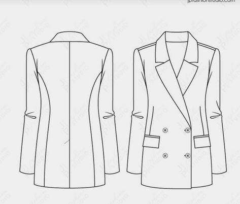 Blazer Dress Sketch, Blazer Sketch Fashion Illustrations, Suits For Women Drawing, Blazer Technical Drawing, Blazer Flat Sketch, Blazer Template, Jacket Technical Drawing, Blazer Sketch, Blazer Drawing