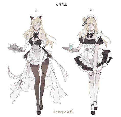 Maid Cosplay, Anime Maid, Model Sheet, Maid Outfit, Cat Character, Maid Dress, Character Sheet, Drawing Clothes, 영감을 주는 캐릭터