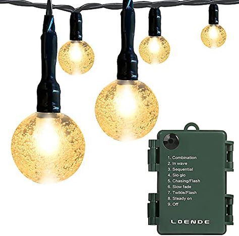 LOENDE Battery Operated String Lights, Waterproof 21FT 30 LED 8 Modes Fairy Garden Globe String Lights with Crystal B... Arizona Patio, Balcony Pergola, Pergola Wedding, Patio Party Decorations, Led Globe String Lights, Green String Lights, Crystal Globe, Battery Operated String Lights, Snowflake Lights