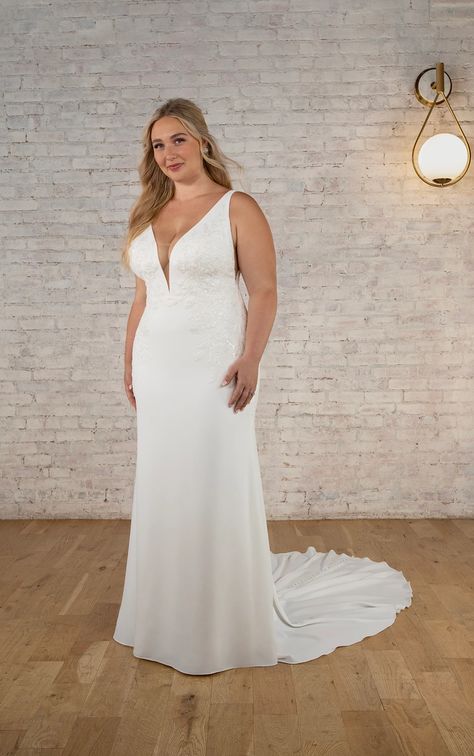 Plus Size Sheath Wedding Dress, Column Sheath Wedding Dress, Column Wedding Dress, Stella York Wedding Dress, Carmel Indiana, Wedding Dress Bustle, Something Blue Bridal, Plus Size Wedding Dress, Plus Size Wedding Gowns