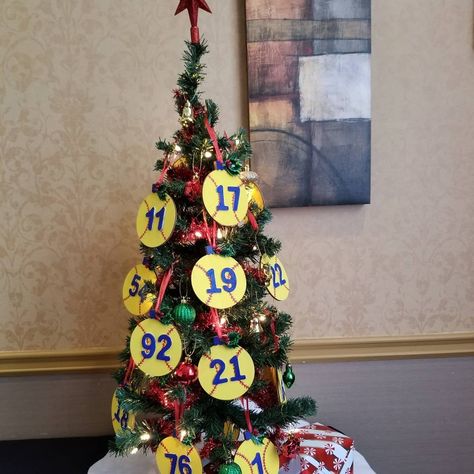 Softball Christmas tree Softball Christmas Tree, Softball Decorations, Softball Christmas, Softball Team, Softball, Halloween Wreath, Christmas Tree, Halloween, Christmas