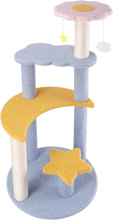 Amazon.com: Lucky Monet 32 Inches Blue Cat Activity Tree Cute Cat Kitten Tree Cat Climbing Tower with Scratching Post Moon Star Flower : Everything Else Cat Stand, Cat Climbing Tower, Cat Wall Shelves, Diy Cat Tree, Cat Towers, Tree Cat, Cat Activity, Cat Stands, Cats Pet