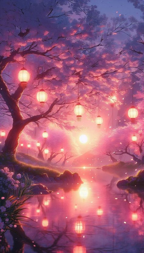 Lost in the serenity of the blossoming garden, where petals dance gently in the fading light of day. New beginnings await under the soft glow of cherry blossom dreams. #AnimeGarden #CherryBlossom #StudioGhibli #HayaoMiyazaki #AnimeBackgrounds #NatureWallpaper #KawaiiVibes #SpringVibes #4KResolution #AnimeStyle #ArtOfAnime #WallpaperGoals Find Your Peace, Blossom Wallpaper, Cherry Blossom Wallpaper, Aesthetic Wallpaper Iphone, Japanese Lanterns, Traditional Artwork, Pretty Landscapes, Pretty Drawings, Japanese Cherry Blossom