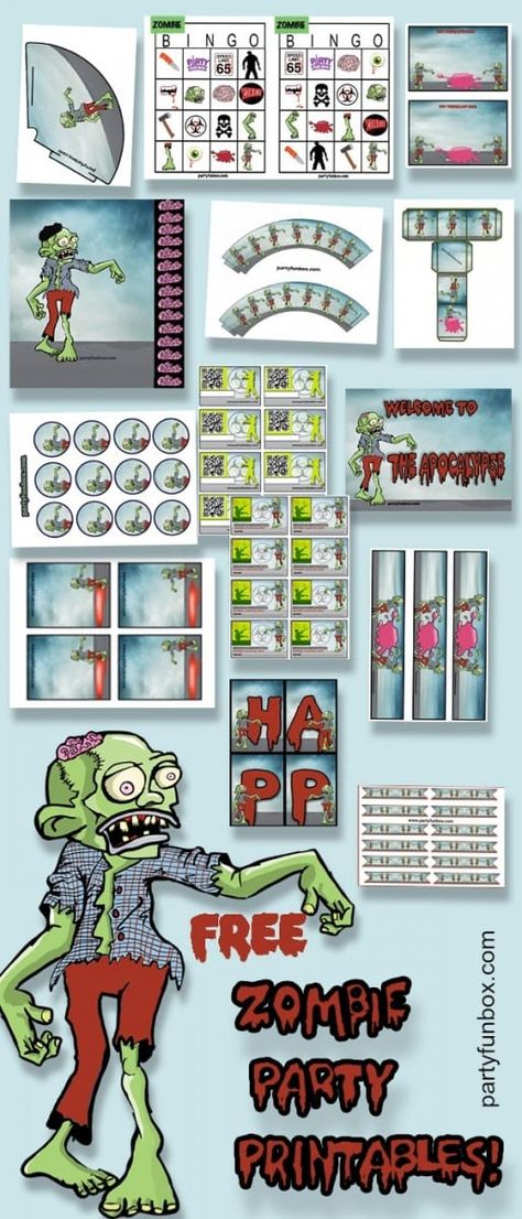 Free Zombie Printables from Party Fun Box Zombie Apocalypse Party, Zombie Birthday Parties, Halloween Countdown Calendar, Nerf Birthday Party, Zombie Birthday, Nerf Party, Plantas Vs Zombies, Zombie Party, Halloween Zombie