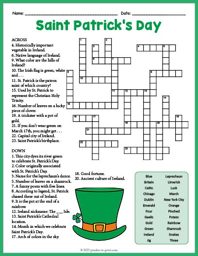 Free Printable Saint Patricks Day Crossword Word Search Kids Crossword Puzzles Free Printable, Crossword Puzzles Printable, Kids Crossword Puzzles, Free Printable Crossword Puzzles, Calendar Worksheets, Sant Patrick, Printable Crossword Puzzles, Rebus Puzzles, Tree Day